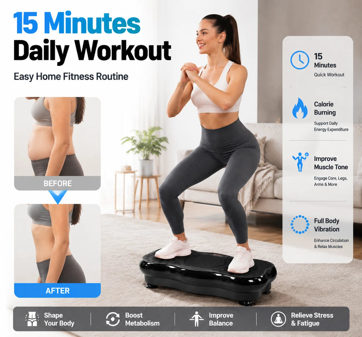 Bluetooth Vibration Plate Machine for Muscle Toning and Home Workouts