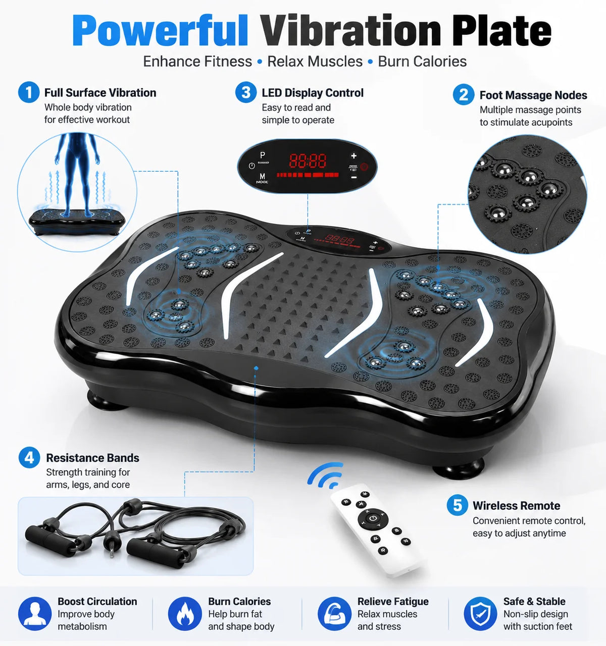 Bluetooth Vibration Plate Machine for Muscle Toning and Home Workouts
