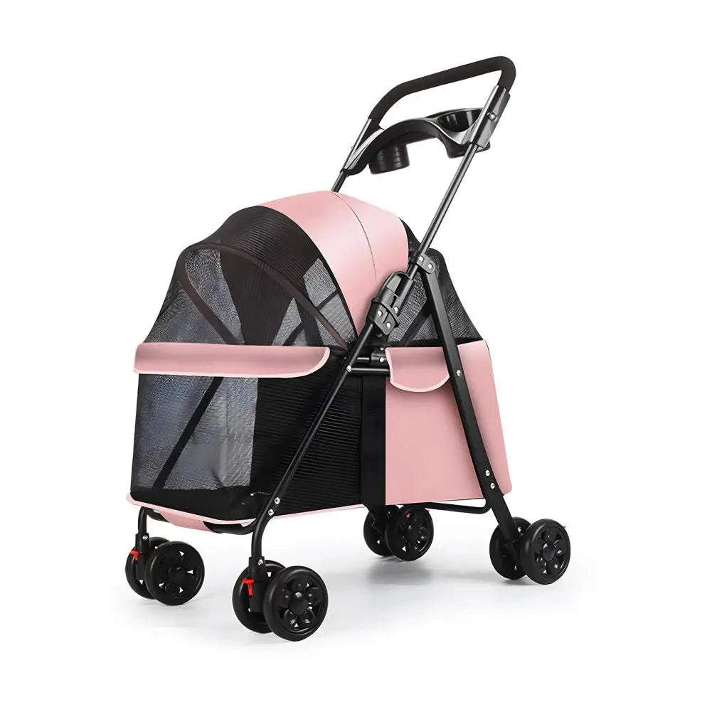 Breathable Mesh Pet Stroller With Visible Window And Folding Design