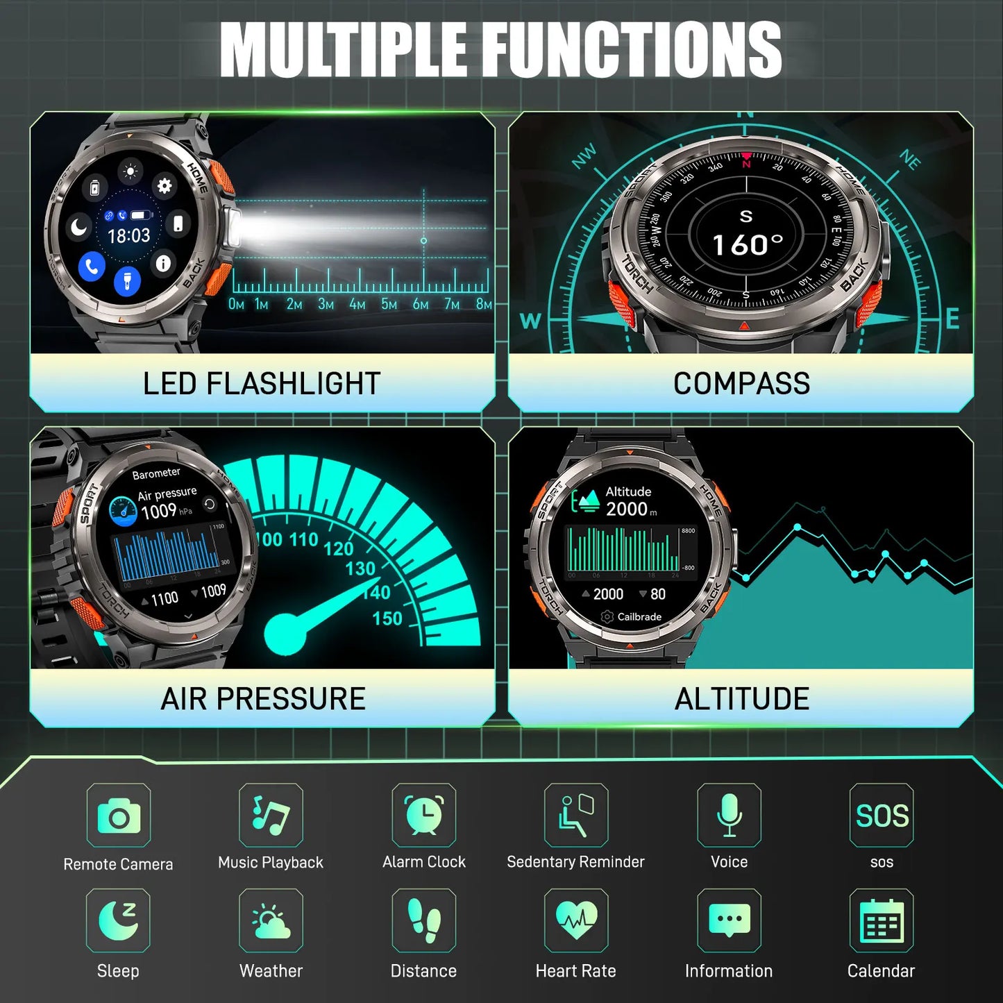 EIGIIS KE5 Smart Watch 3ATM Waterproof With Compass Barometer
