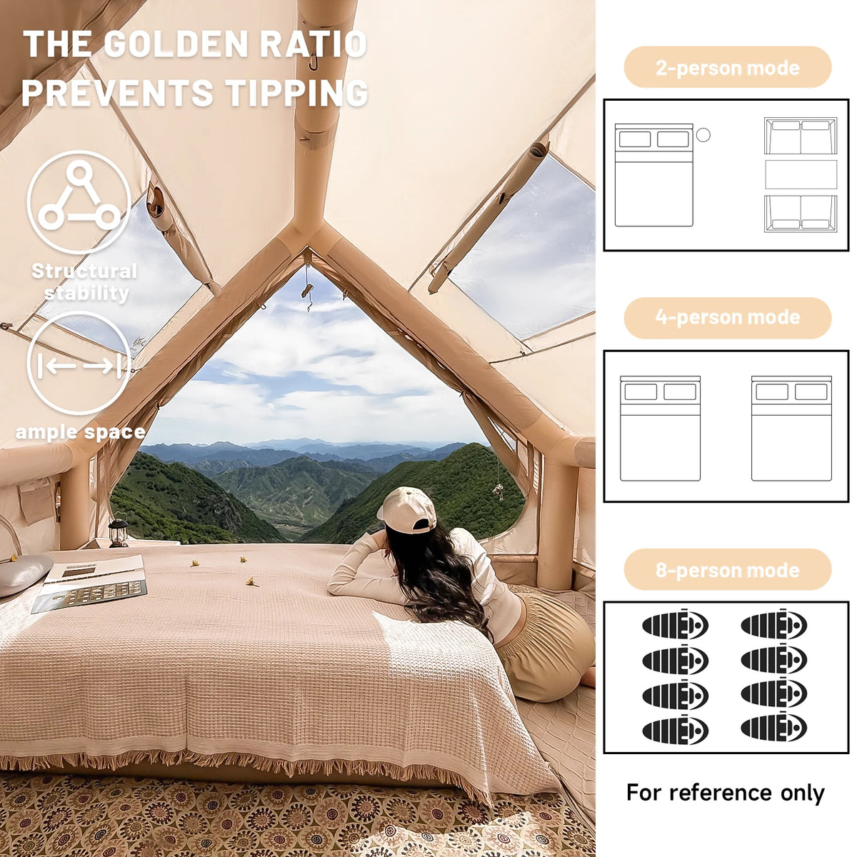 Pakicetus Inflatable Camping Tent With Roof Window And Stove Space