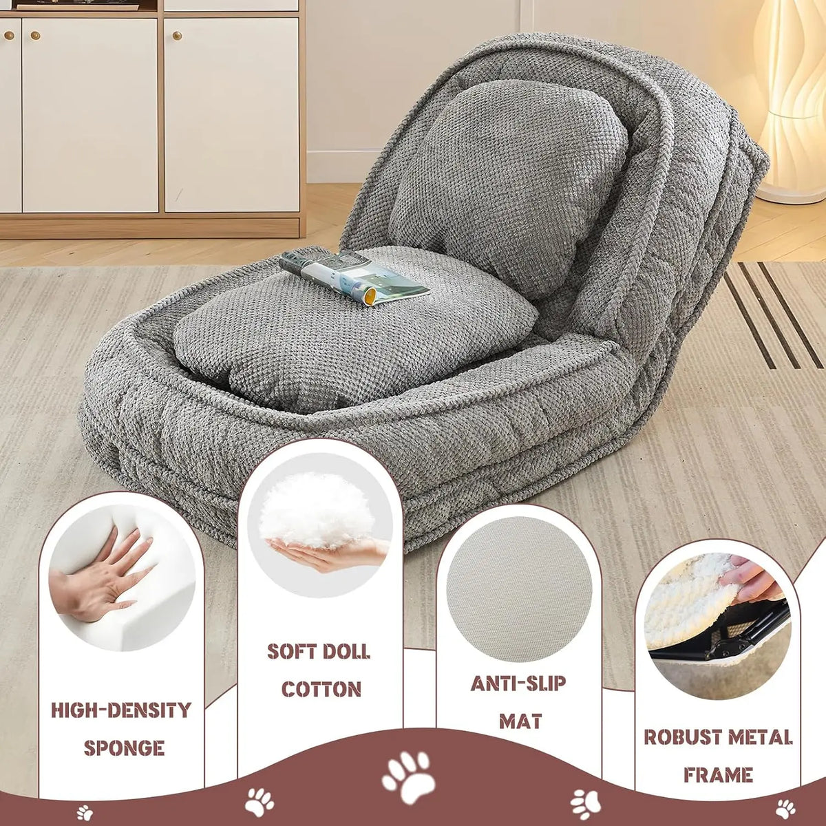 Convertible Upholstered Sofa Bed With Adjustable Backrest And Two Pillows
