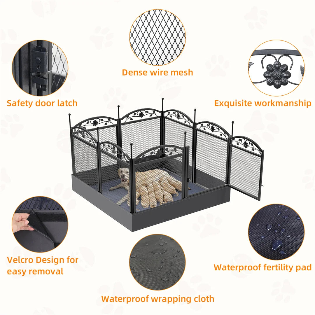 BINGOPAW 8 Panel Heavy Duty Dog Playpen Outdoor Metal Fence With Waterproof Pad