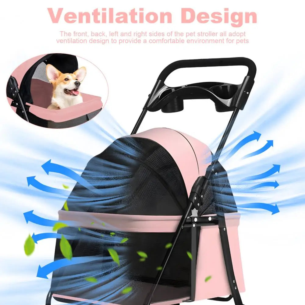Breathable Mesh Pet Stroller With Visible Window And Folding Design