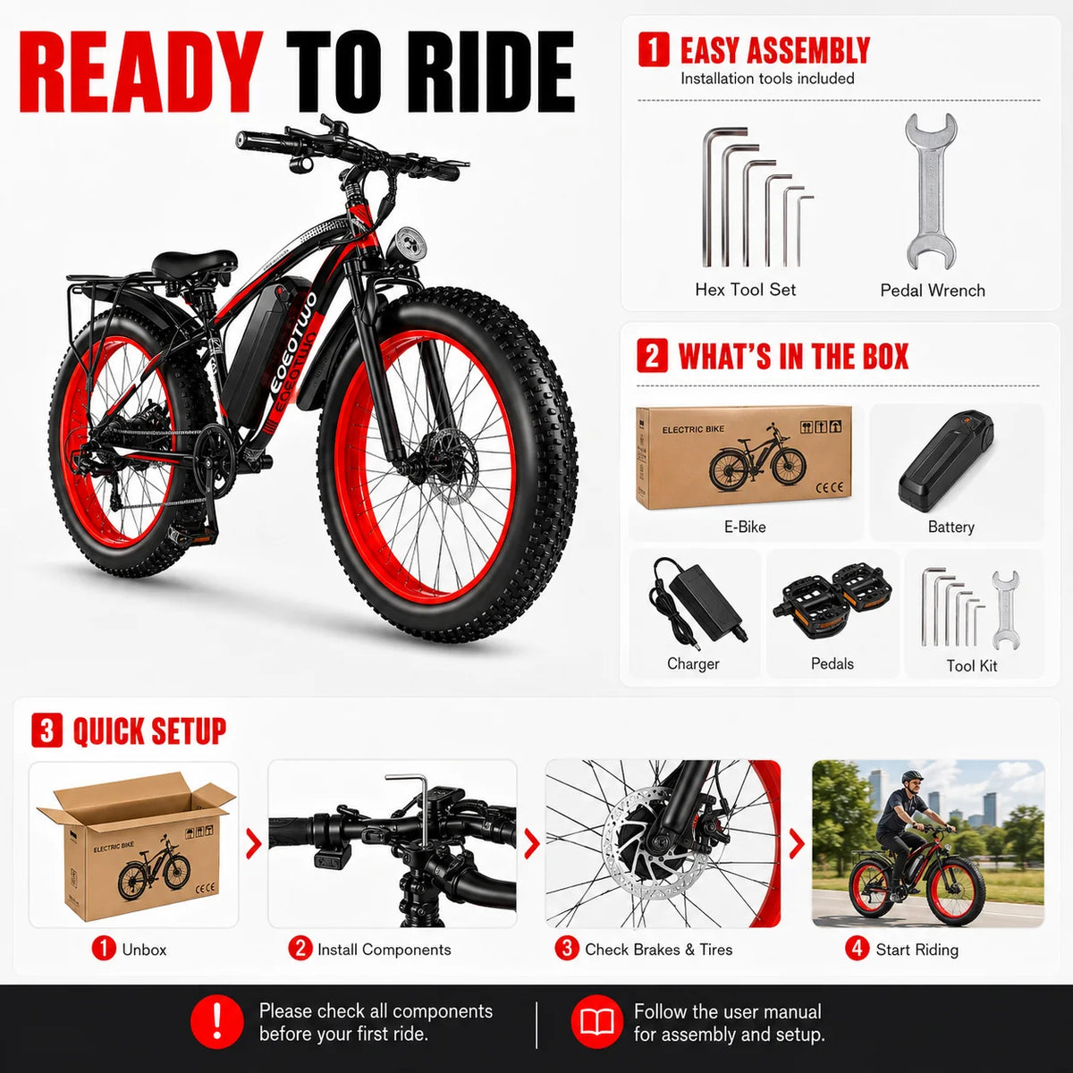 Eoeotwo 1500W Adult Fat Tire All Terrain Electric Commuter Bike