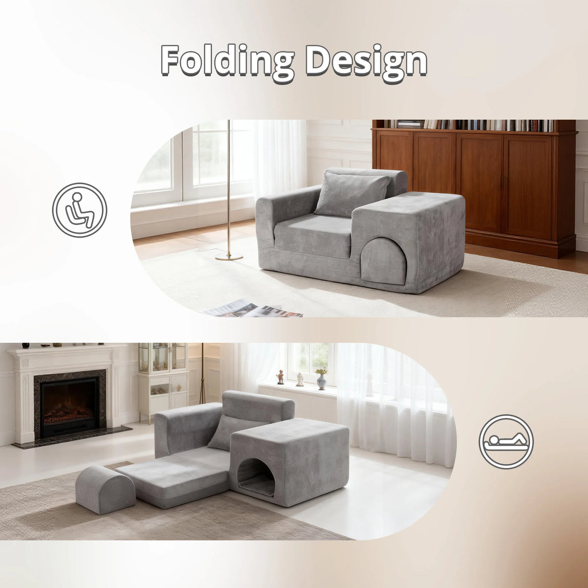 Convertible Sofa Bed With Ottoman For Pets And Small Spaces