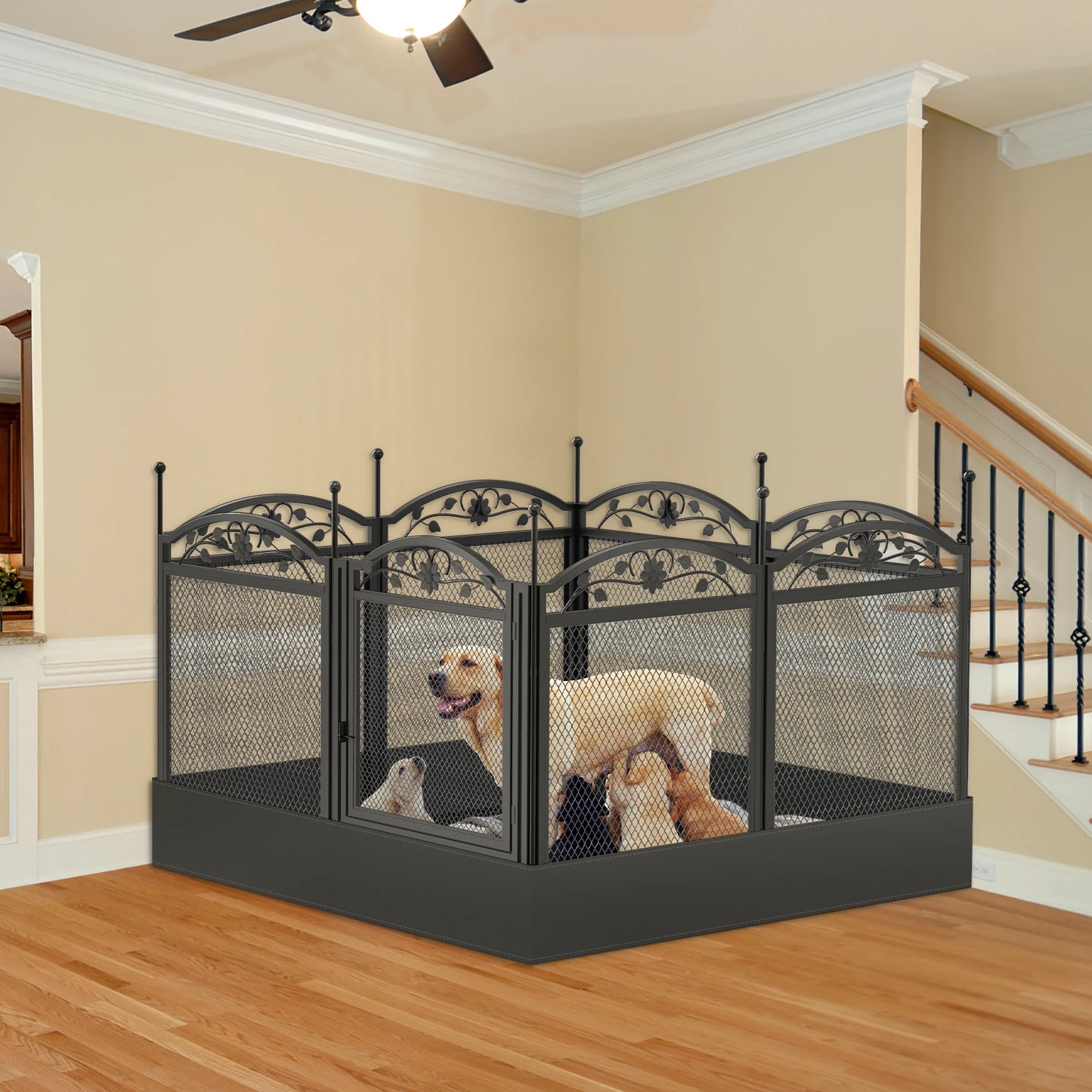 BINGOPAW 8 Panel Heavy Duty Dog Playpen Outdoor Metal Fence With Waterproof Pad