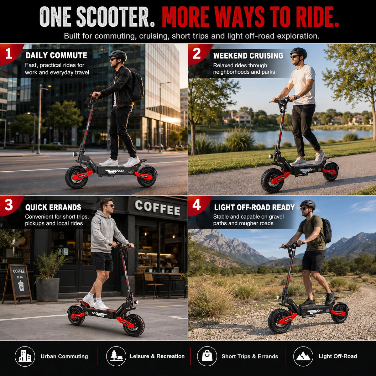 EOEOTWO GT06 Electric Scooter With 1200W Motor And Dual Suspension