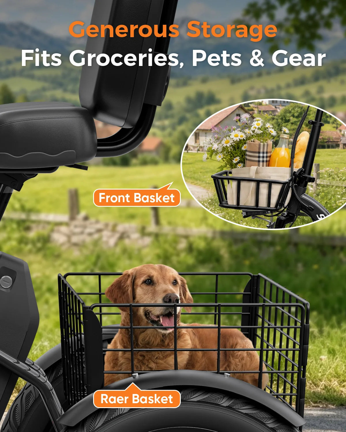 Eilleo Spacewalk Folding Electric Trike For Adults With Cargo Basket