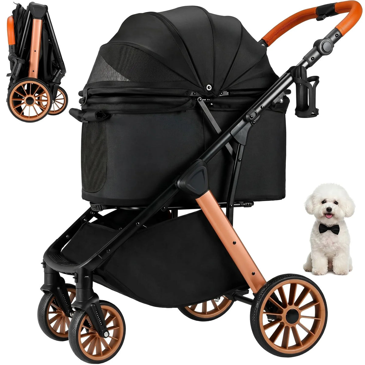 Foldable Pet Stroller for Dog and Cat Travel with Sunshade