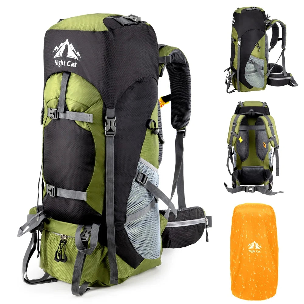 Night Cat Lightweight Hiking Backpack With Rain Cover For Camping
