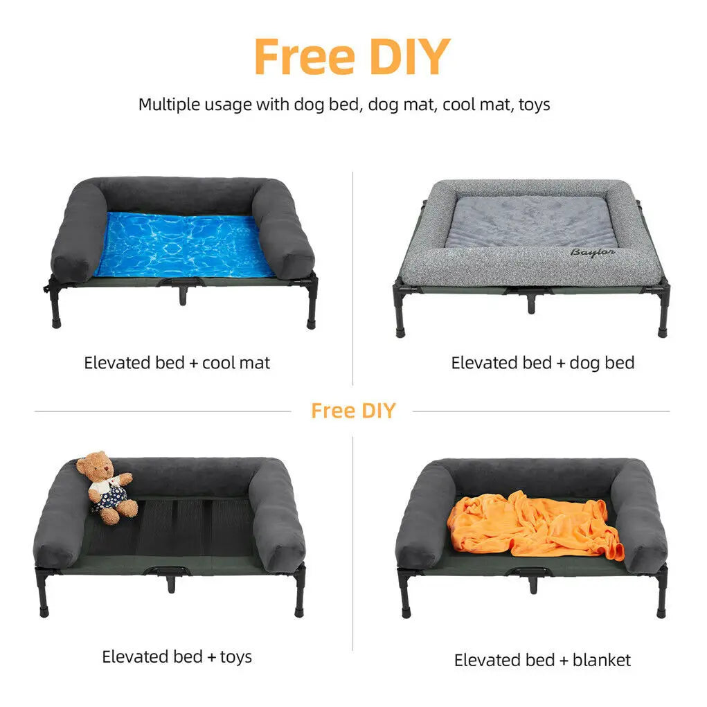 BINGOPAW Elevated Outdoor Indoor Pet Bed Lounger With Detachable Bolster