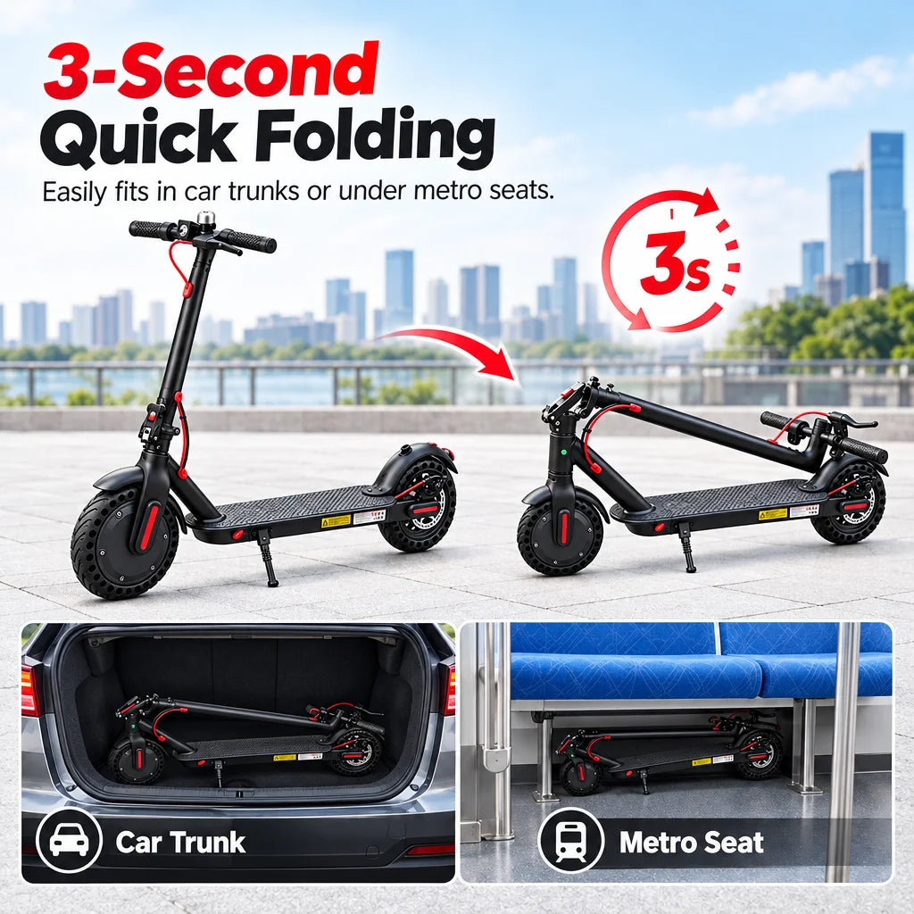 Adult Folding Electric Scooter With Solid Tires And LED Lights