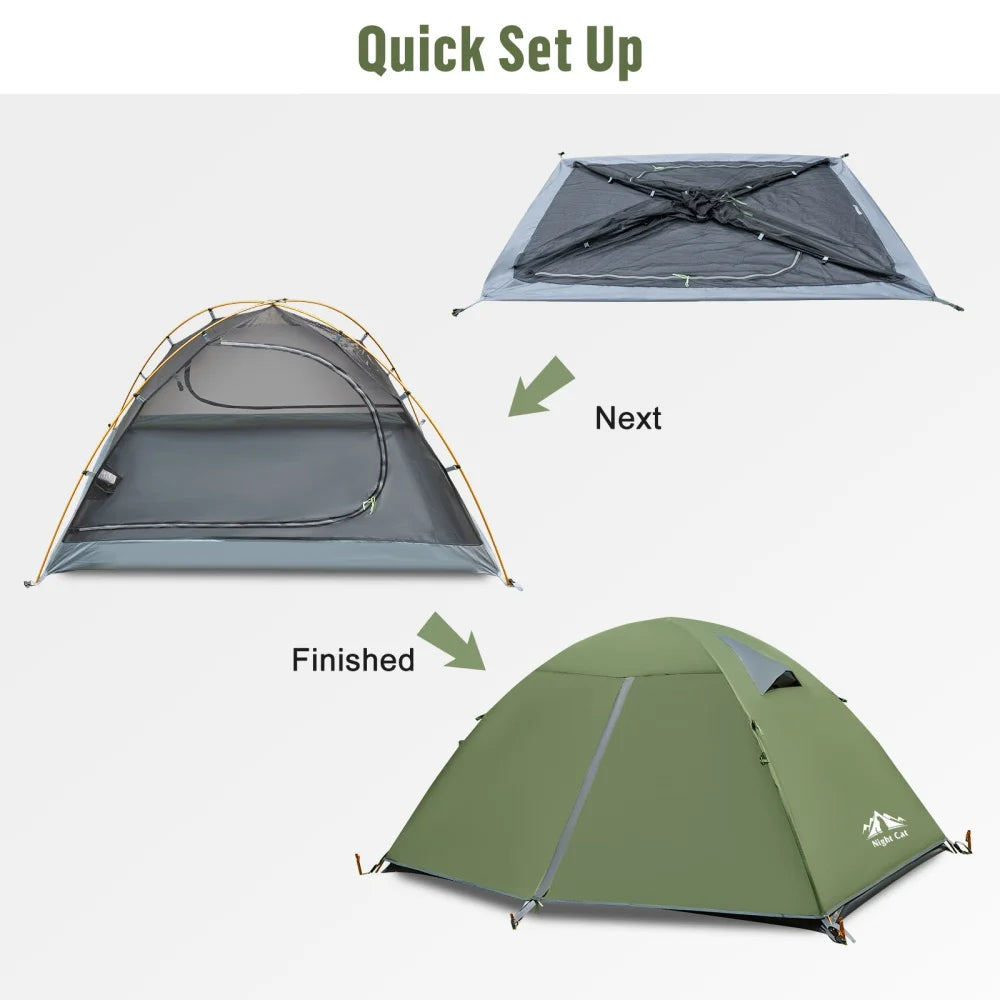 Night Cat Waterproof Two Person Backpacking Tent With Aluminum Poles