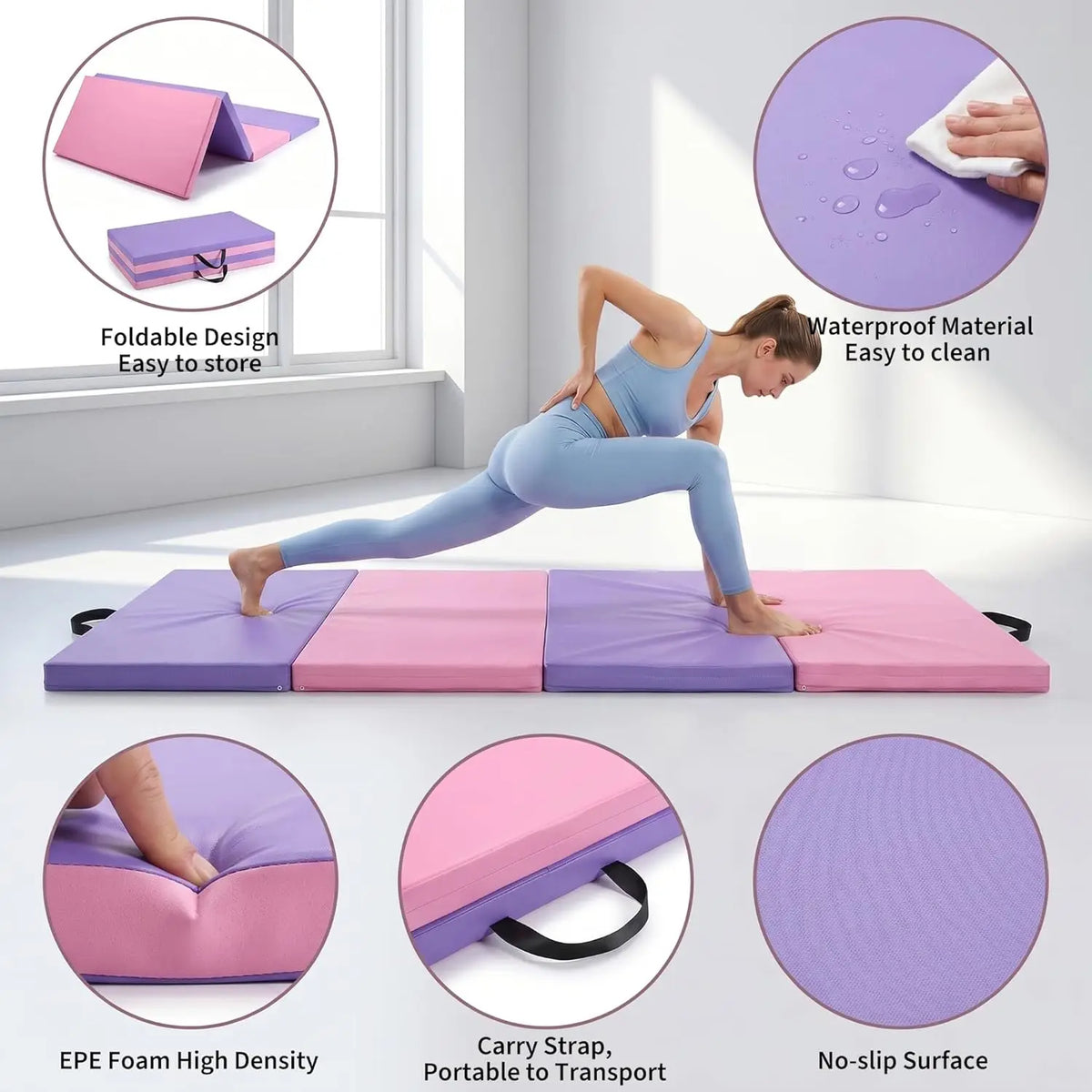 HiMISS Four Fold Gymnastics Mat for Tumbling, Yoga and Workouts