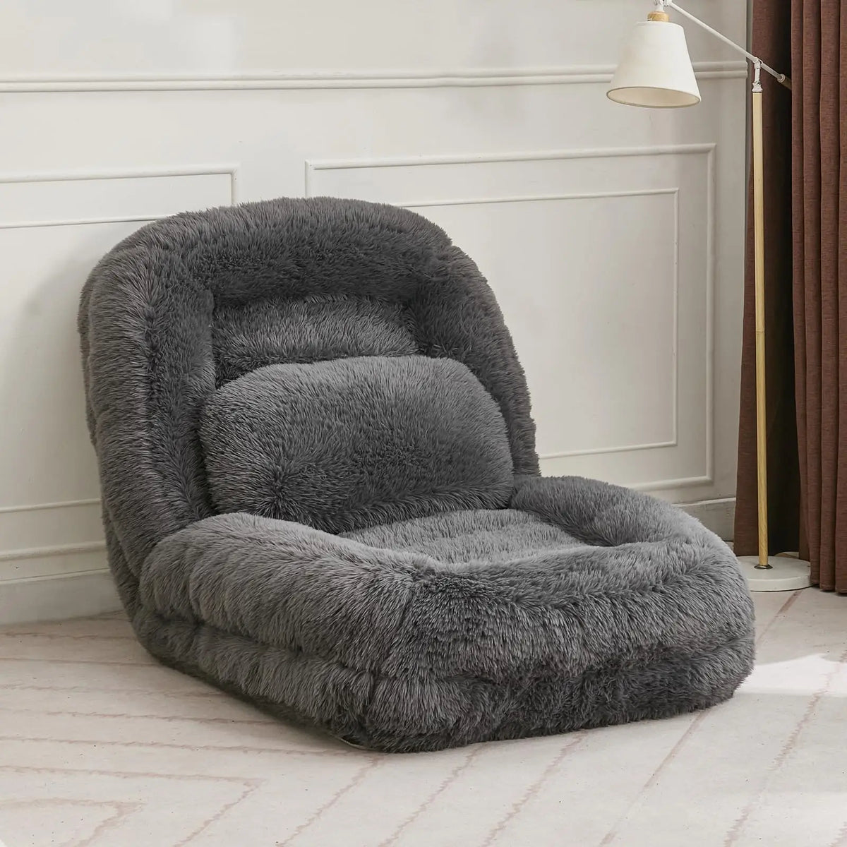 Convertible Upholstered Sofa Bed With Adjustable Backrest And Two Pillows