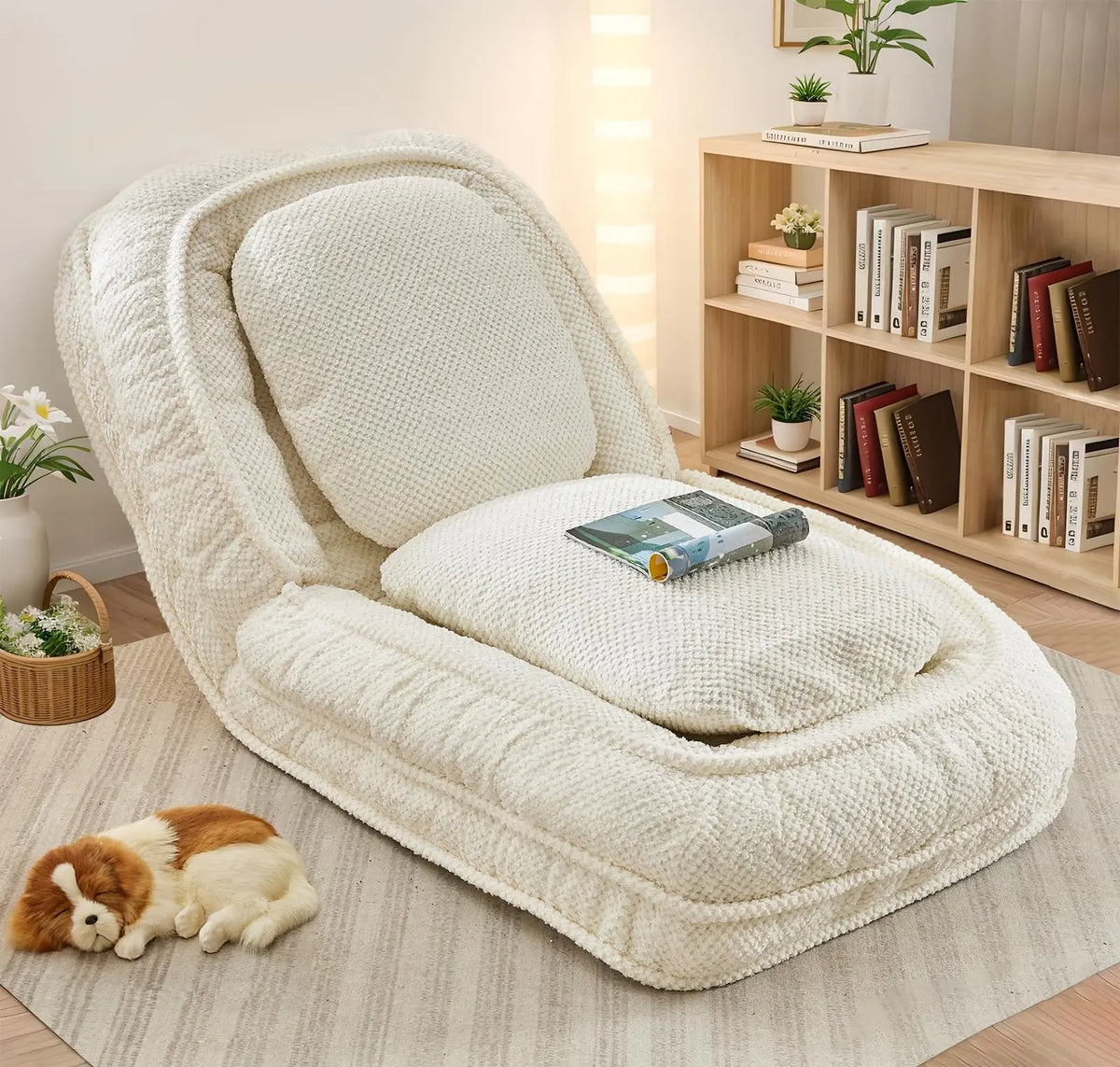 Convertible Upholstered Sofa Bed With Adjustable Backrest And Two Pillows