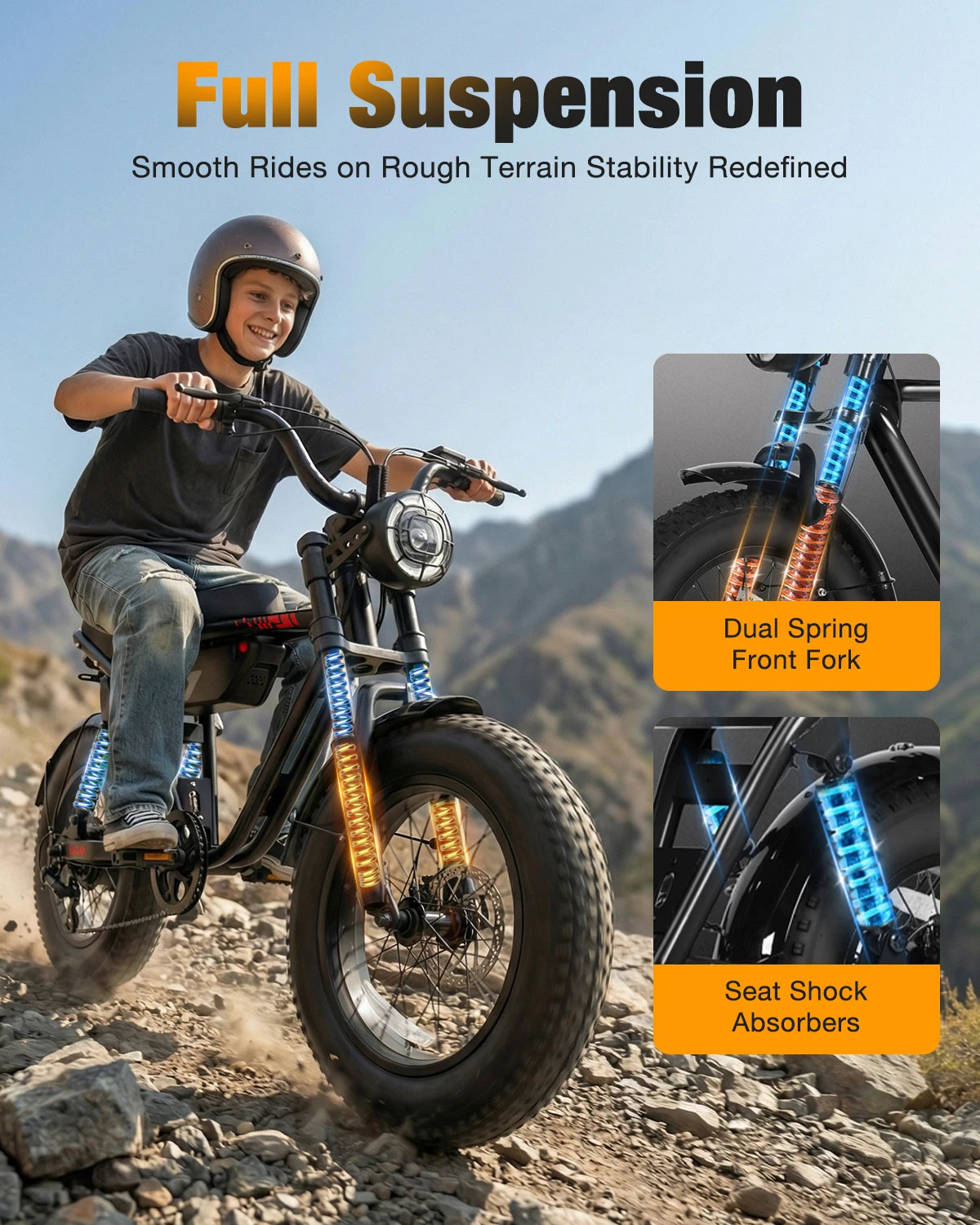 Hopepeak D10 Full Suspension Fat Tire Electric Mountain Bike