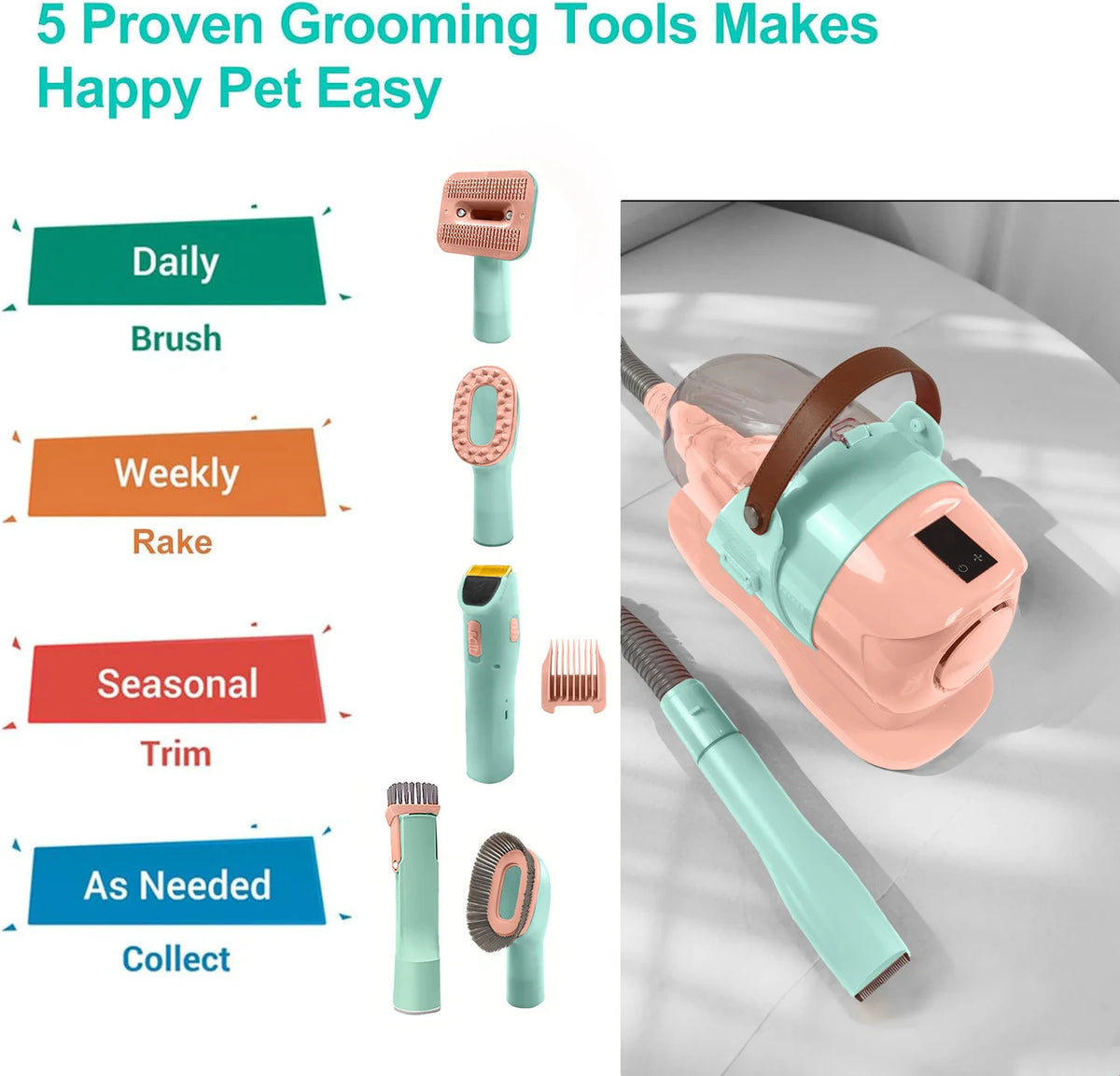 Pet Grooming Vacuum Kit With Powerful Hair Removal And Clipper