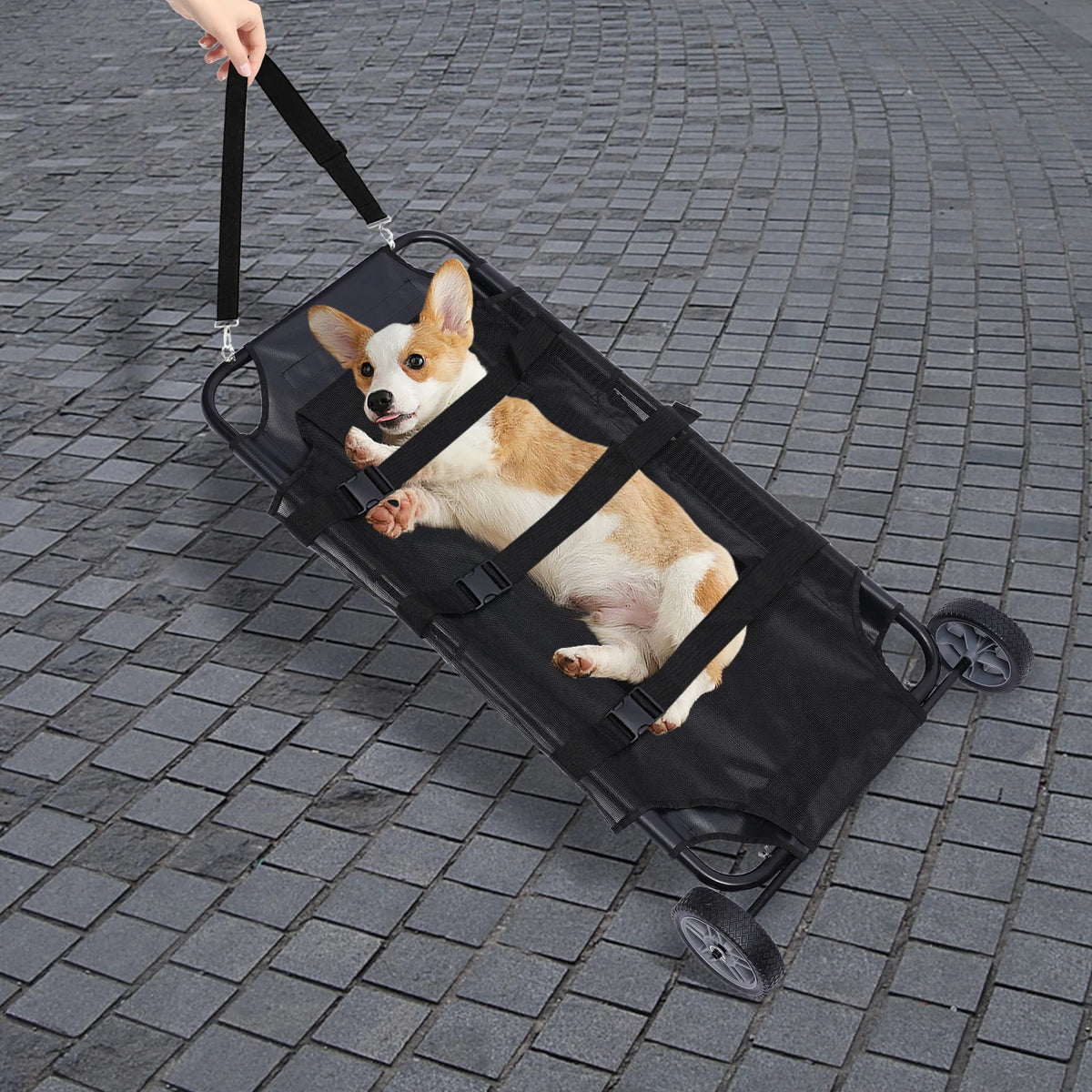 Foldable Pet Stretcher Carrier With Wheels And Adjustable Strap