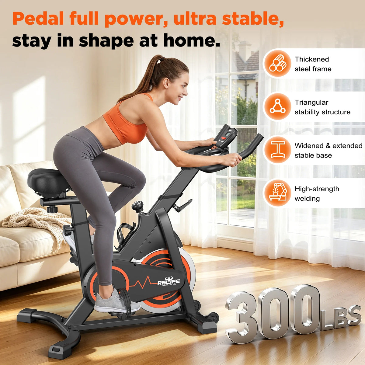 RELIFE Silent Belt Drive Indoor Cycling Bike With LCD Monitor