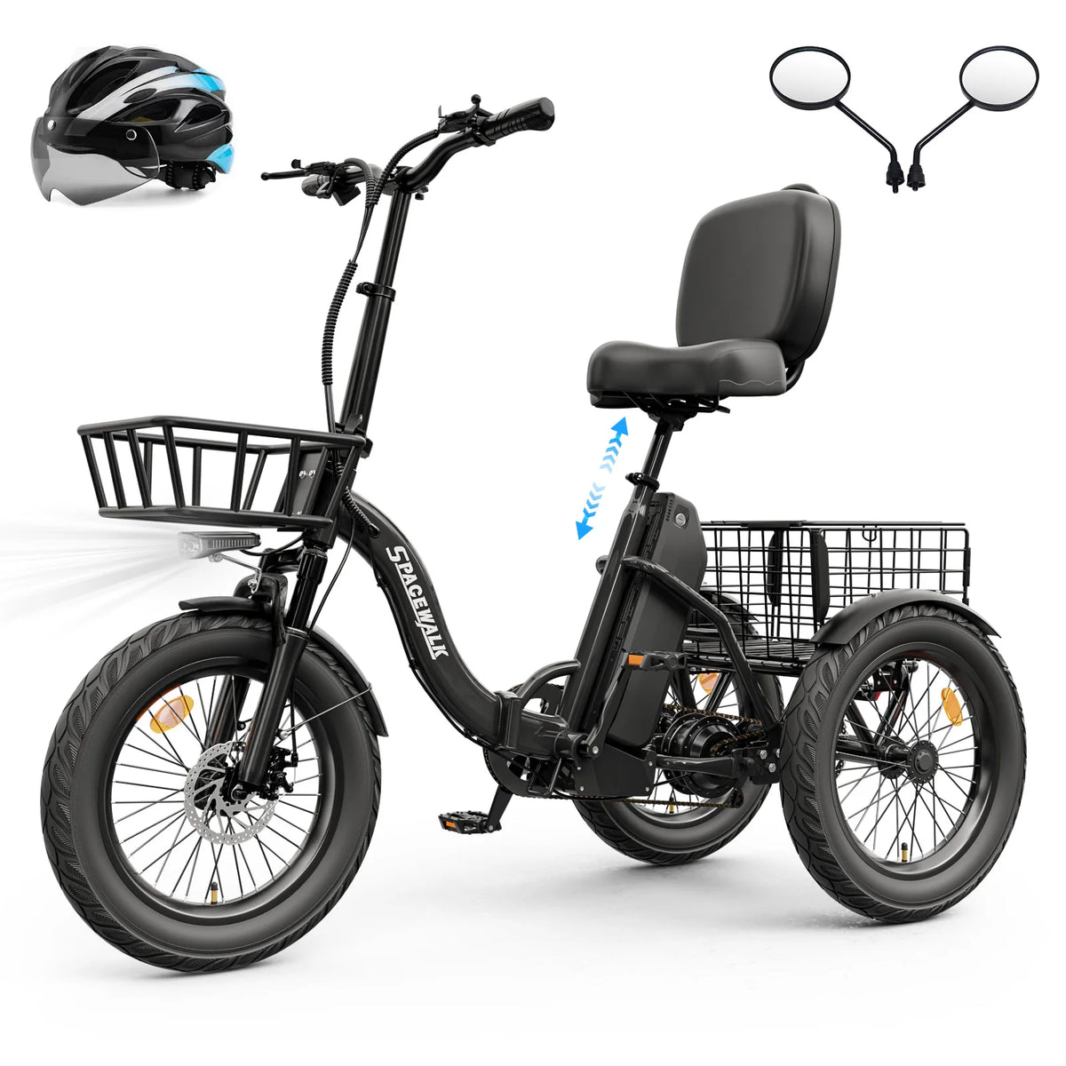 Eilleo Spacewalk Folding Electric Trike For Adults With Cargo Basket