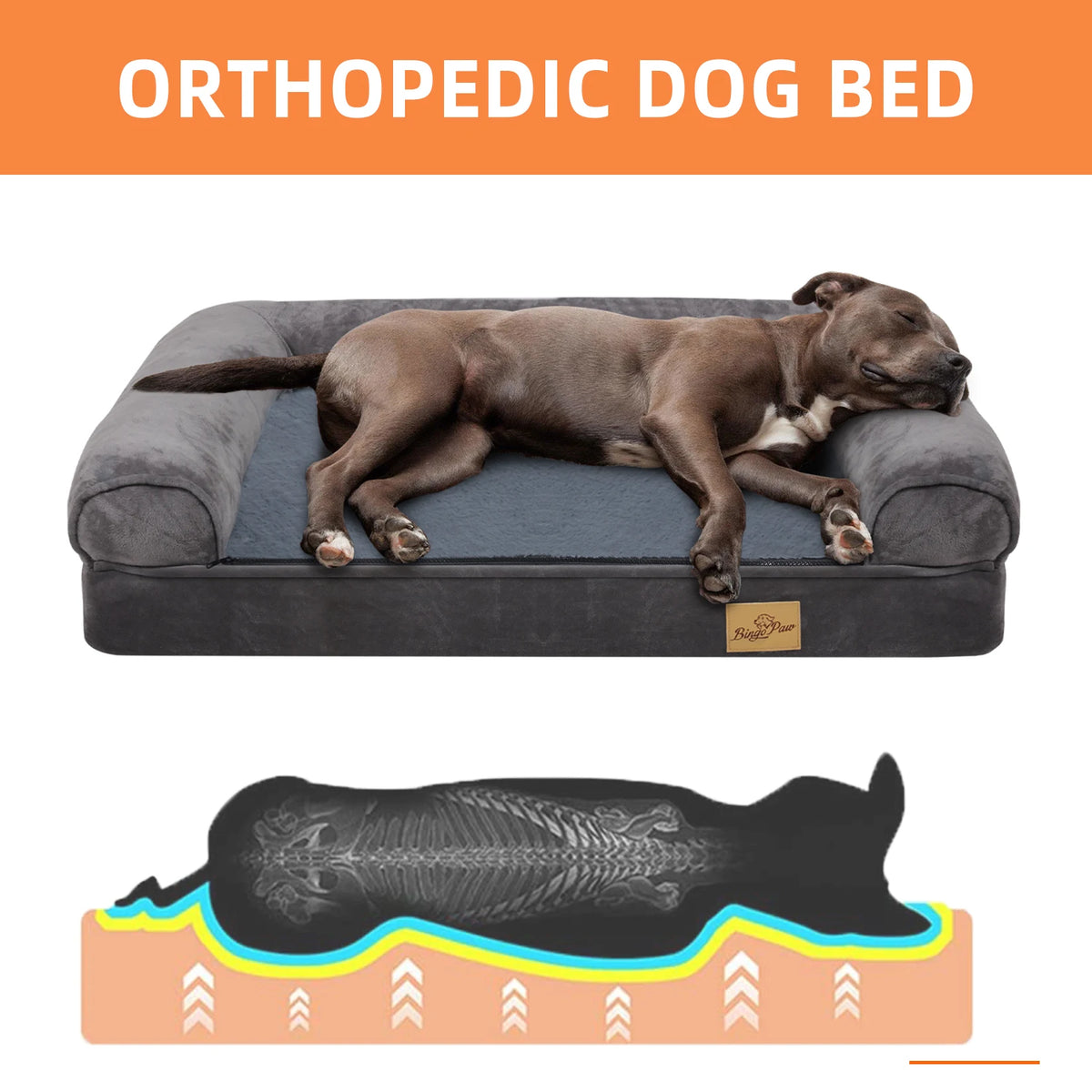 Bingopaw Orthopedic Dog Bed With Waterproof Washable Removable Cover