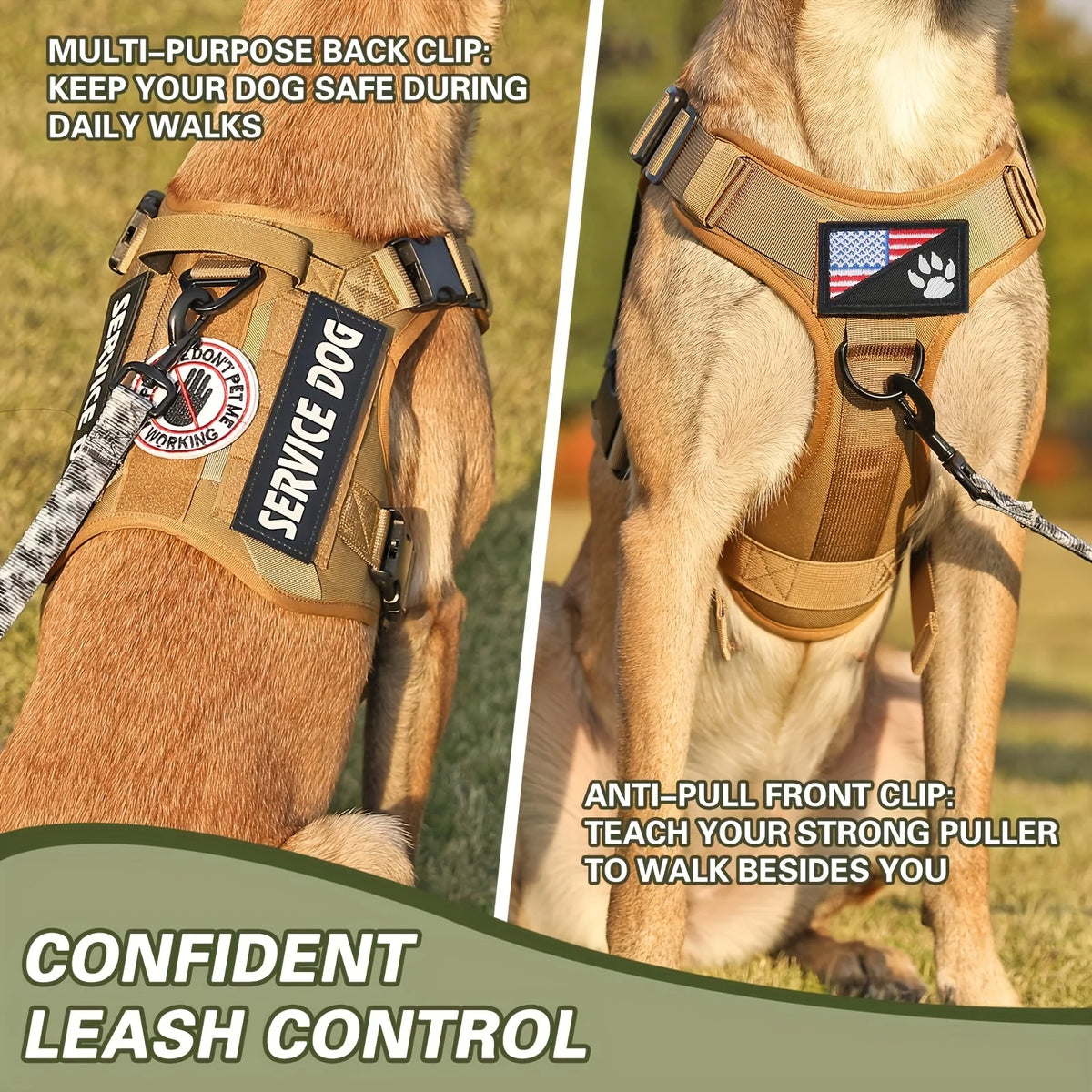 Tactical Dog Harness With Reflective Straps And No Pull Control