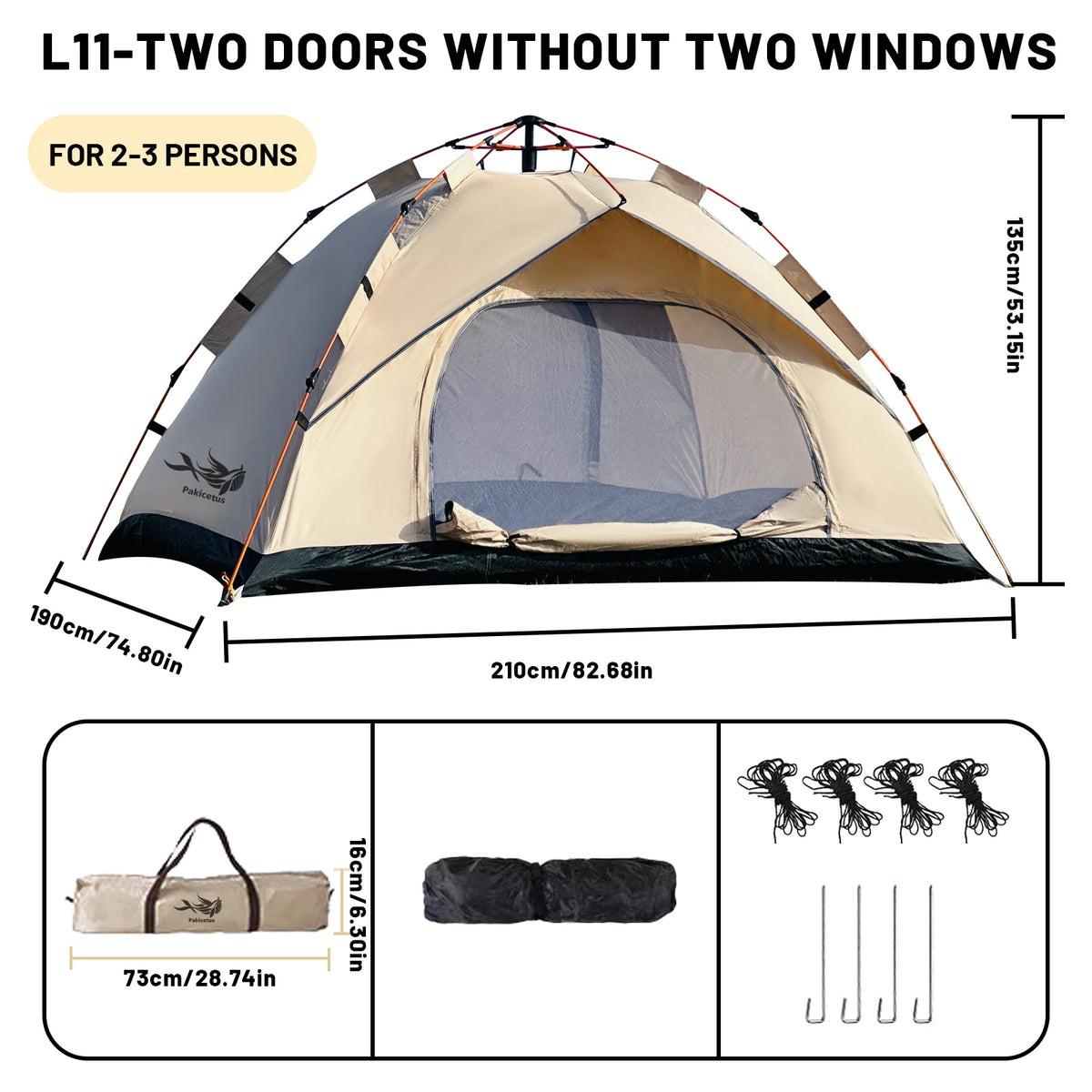 Pakicetus Automatic Pop Up Camping Tent for Hiking and Travel