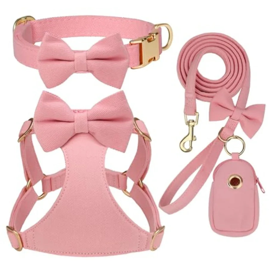 Adjustable Step-In Dog Harness Collar and Leash Set for Walking