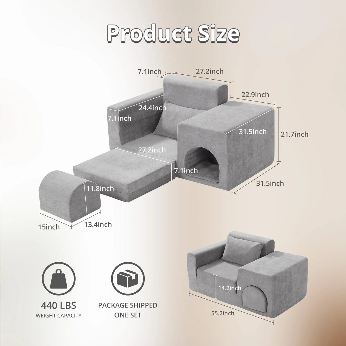 Convertible Sofa Bed With Ottoman For Pets And Small Spaces