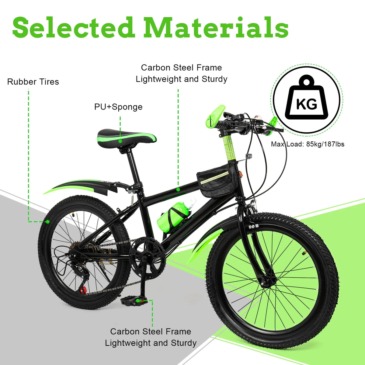 Kids 7 Speed Mountain Bike With Adjustable Seat And Mudguards