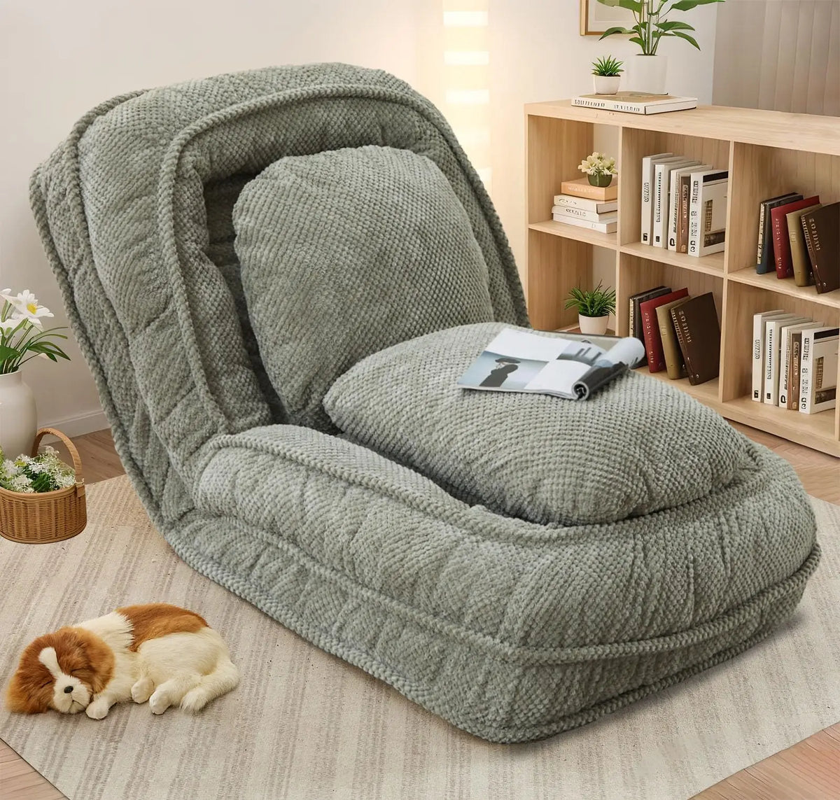 Convertible Upholstered Sofa Bed With Adjustable Backrest And Two Pillows