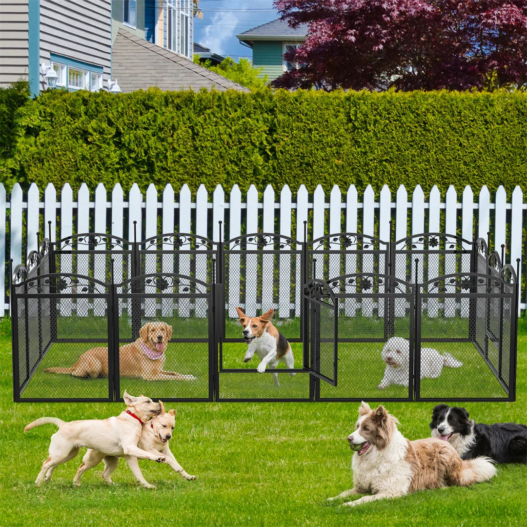 BINGOPAW 8 Panel Heavy Duty Dog Playpen Outdoor Metal Fence With Waterproof Pad
