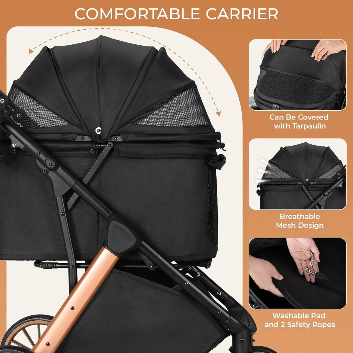 Foldable Pet Stroller for Dog and Cat Travel with Sunshade