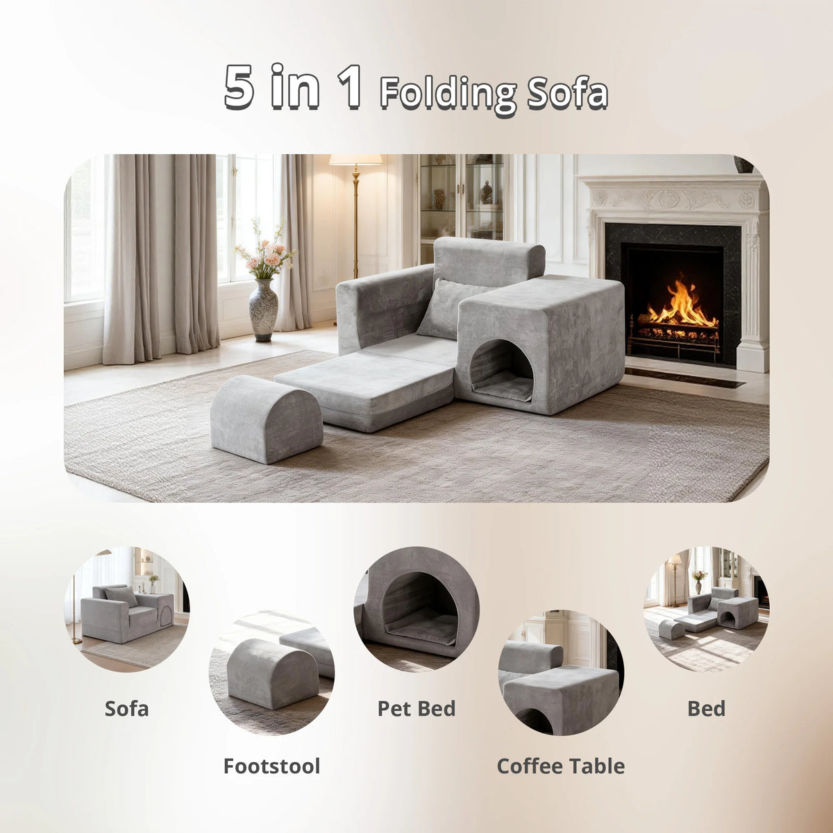 Convertible Sofa Bed With Ottoman For Pets And Small Spaces