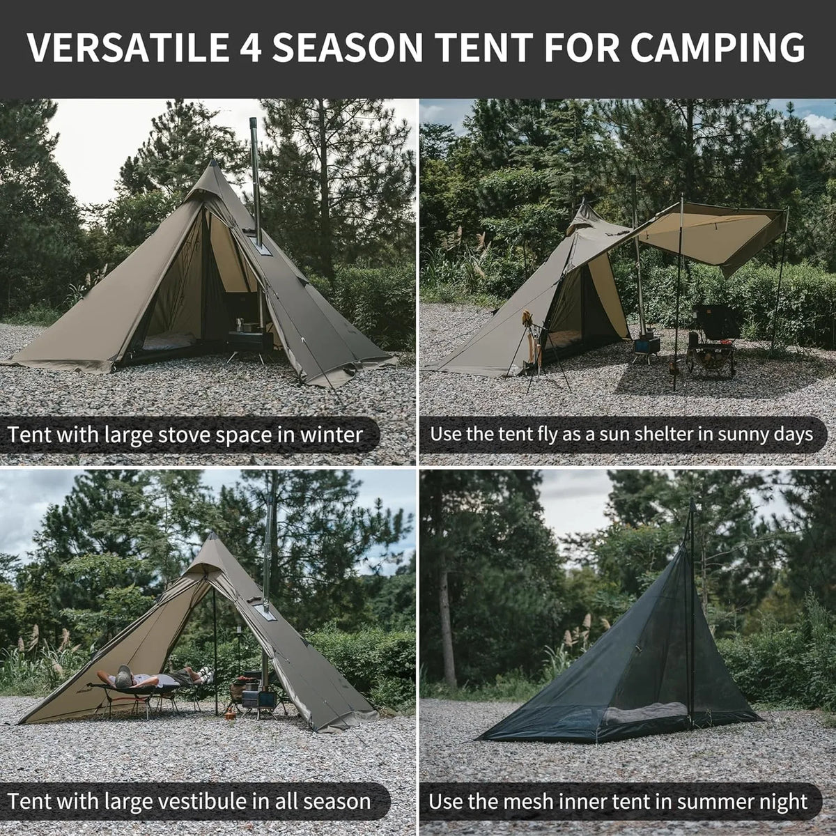 Naturehike Teepee Camping Tent With Chimney Window Flame Retardant Design
