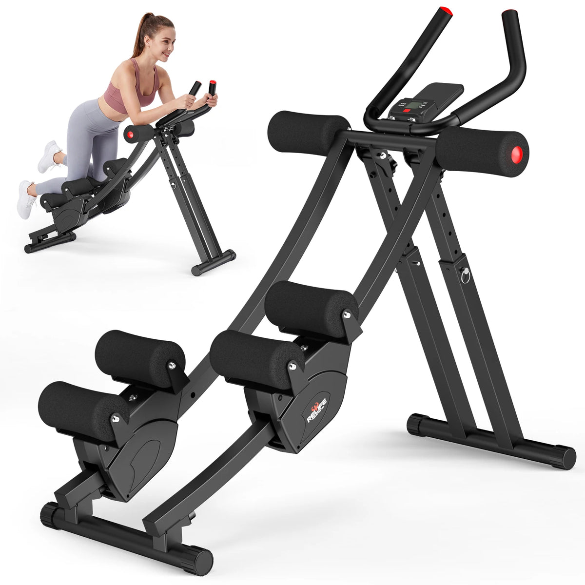 Foldable Dual Track Ab Trainer With Adjustable Resistance LCD Display