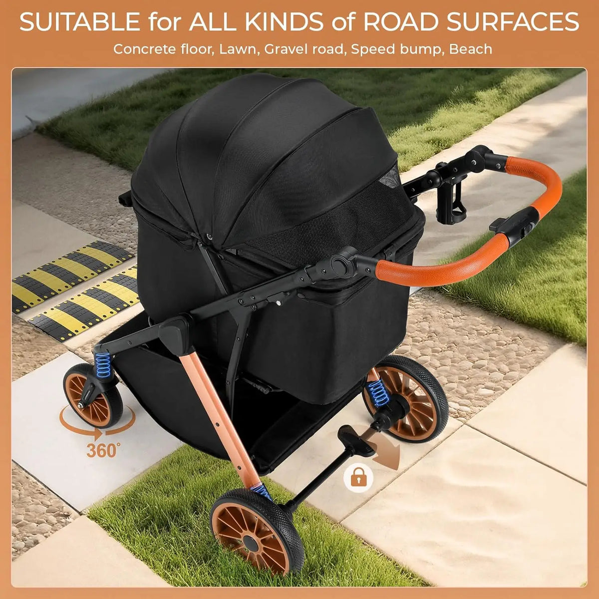 Foldable Pet Stroller for Dog and Cat Travel with Sunshade
