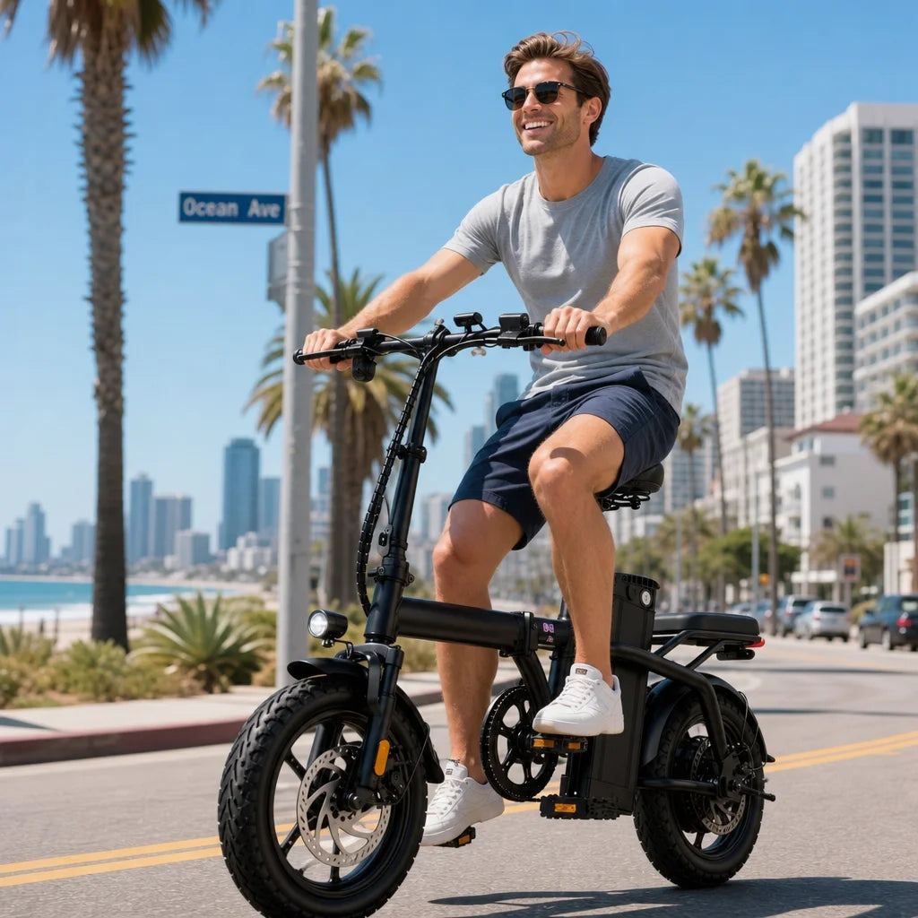 Folding Electric Bicycle With Triple Shock Absorption Dual Disc Brakes