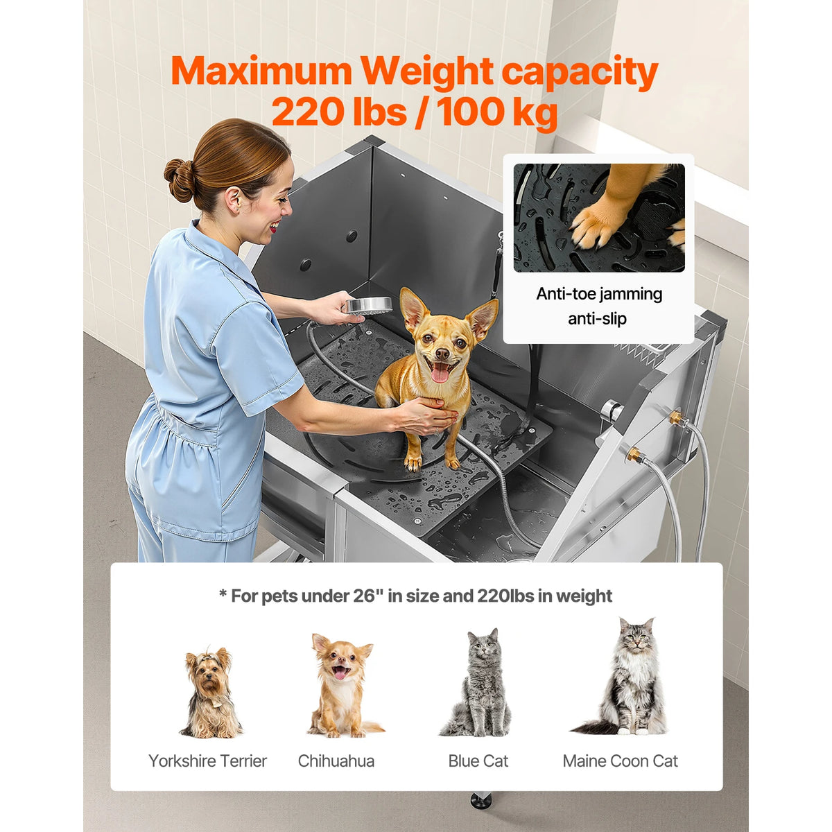 SucceBuy Stainless Steel Dog Grooming Tub With Storage And Faucet