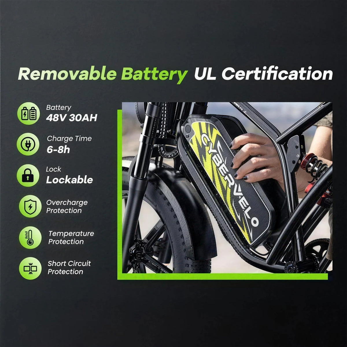 Cybervelo 1000W Electric Bike With Removable Battery For All Terrain