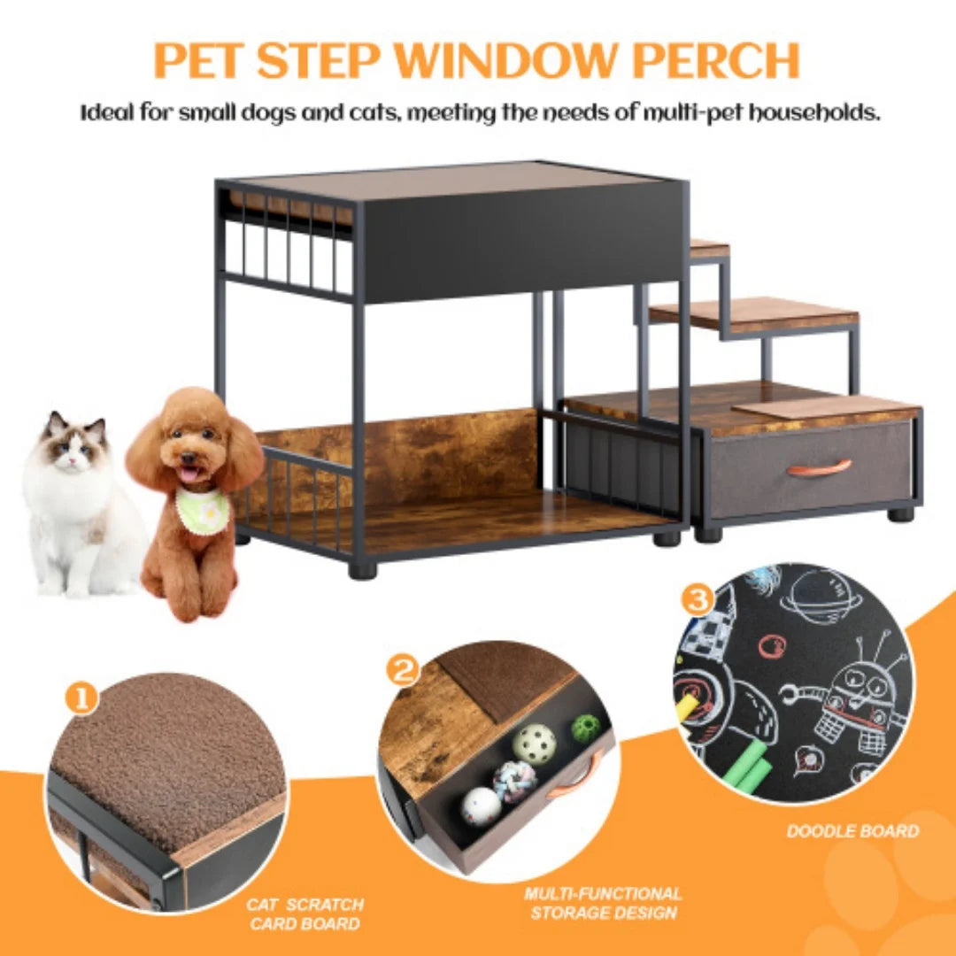 Dog Bunk Bed With Steps Storage And Elevated Window Perch