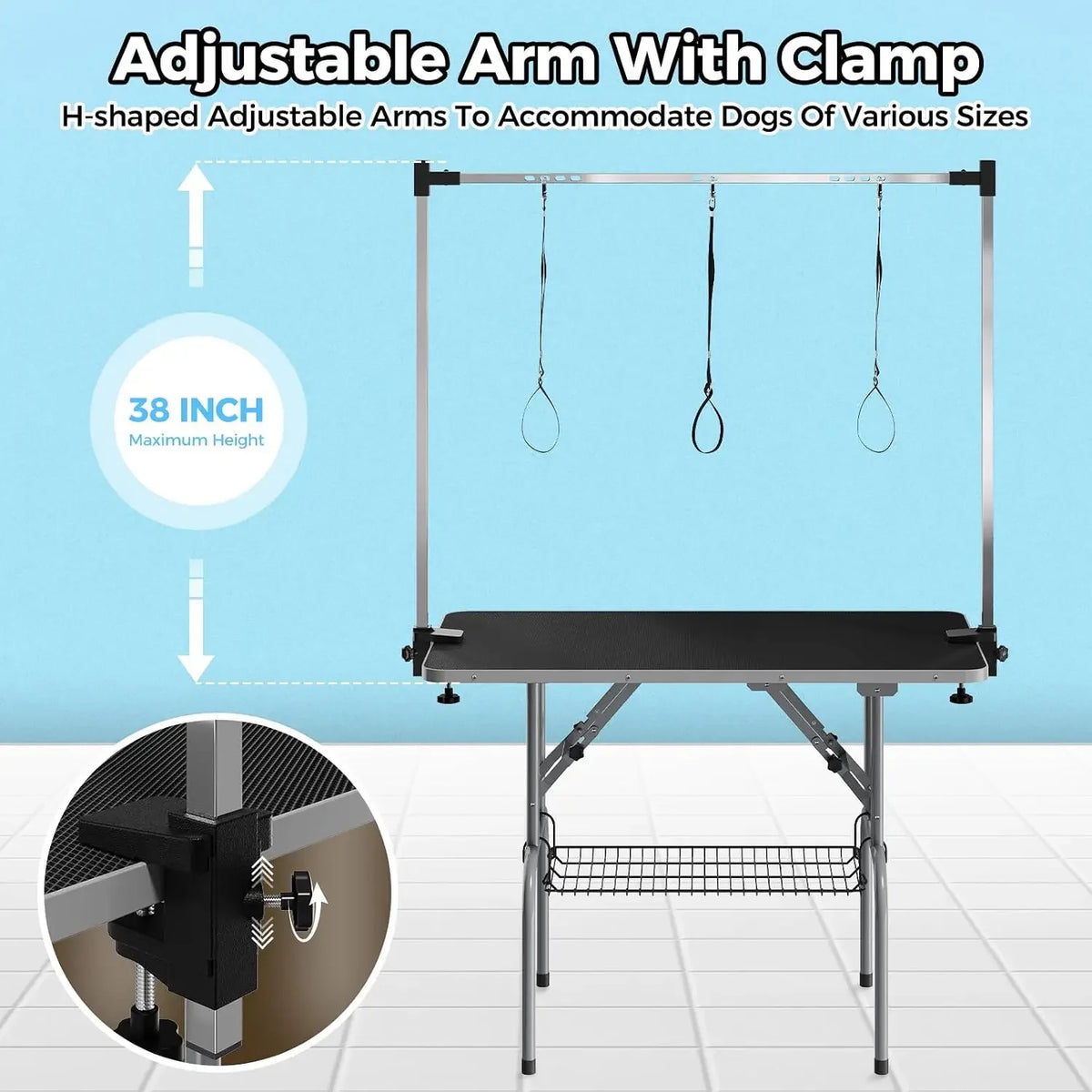Garvee Professional Foldable Dog Grooming Table With Adjustable Arm