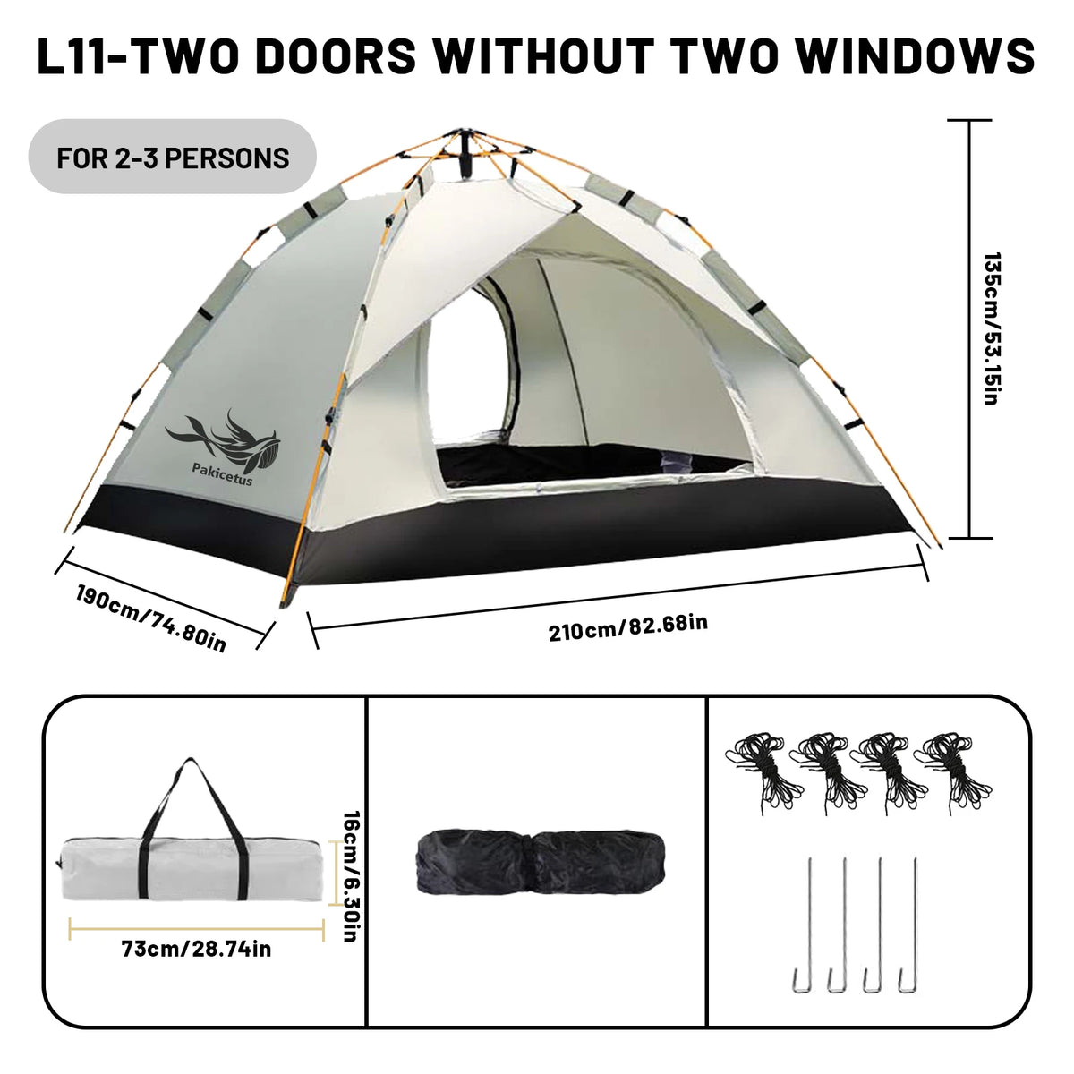 Pakicetus Automatic Pop Up Camping Tent for Hiking and Travel