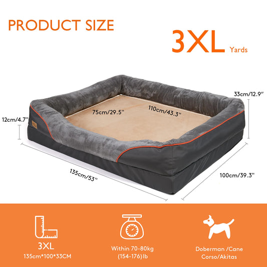 BINGOPAW Jumbo Orthopedic Memory Foam Dog Bed With Bolsters