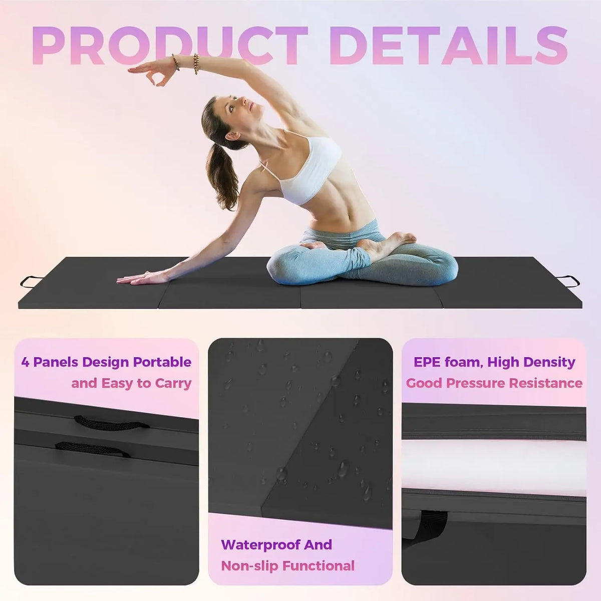 Foldable Exercise Mat With Cushioned Support For Yoga And Training