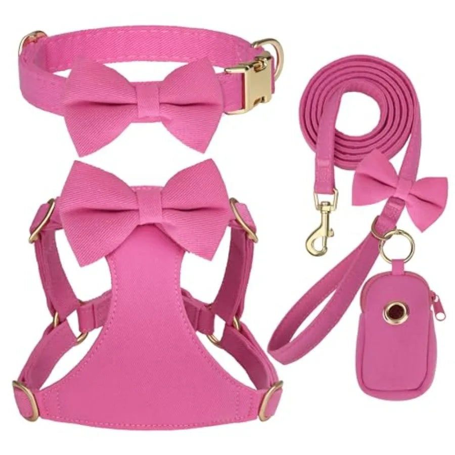 Adjustable Step-In Dog Harness Collar and Leash Set for Walking