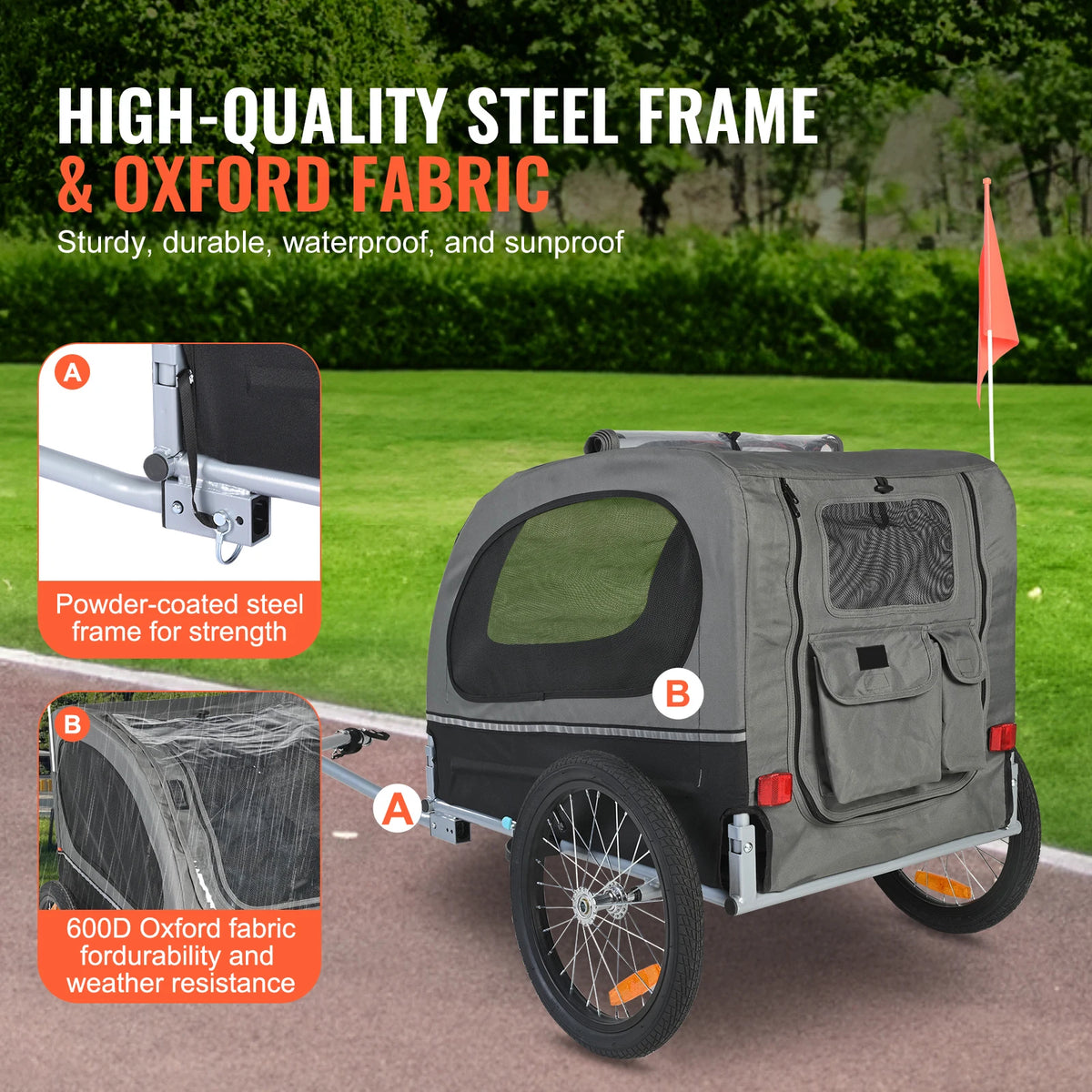 SucceBuy Collapsible Dog Bike Trailer Pet Carrier with Safety Reflectors