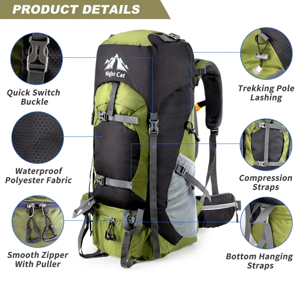 Night Cat Lightweight Hiking Backpack With Rain Cover For Camping
